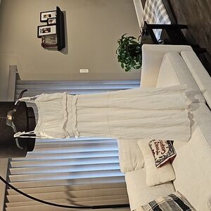 Lulus Strolling Santorini White Tiered Smock Tie Strap Midi Dress Sz M Sundress